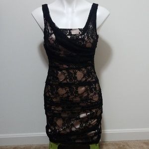 Express Black Floral Lace Ruched Cocktail Dress